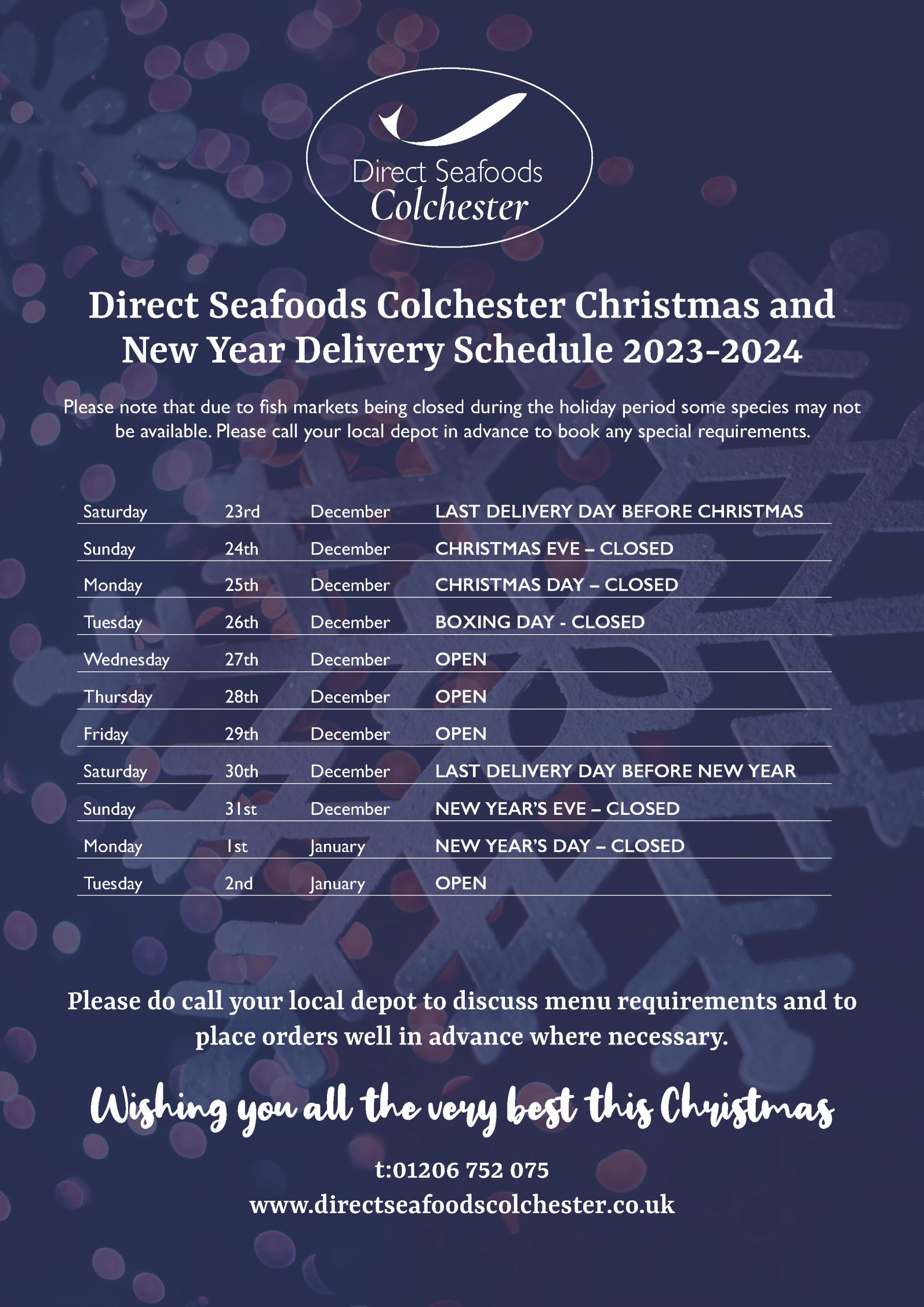 Christmas Schedule 2023 Direct Seafoods Colchester Graphic